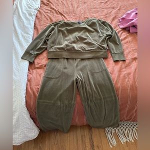 JOYLAB Olive green velour track suit.